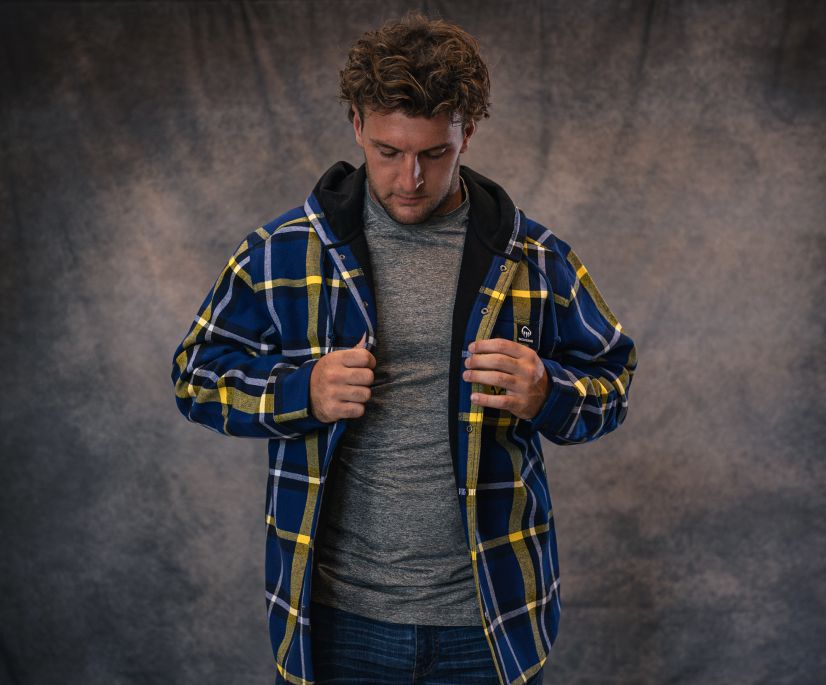 wolverine x university of michigan handsäge hooded flannel shirt-jac