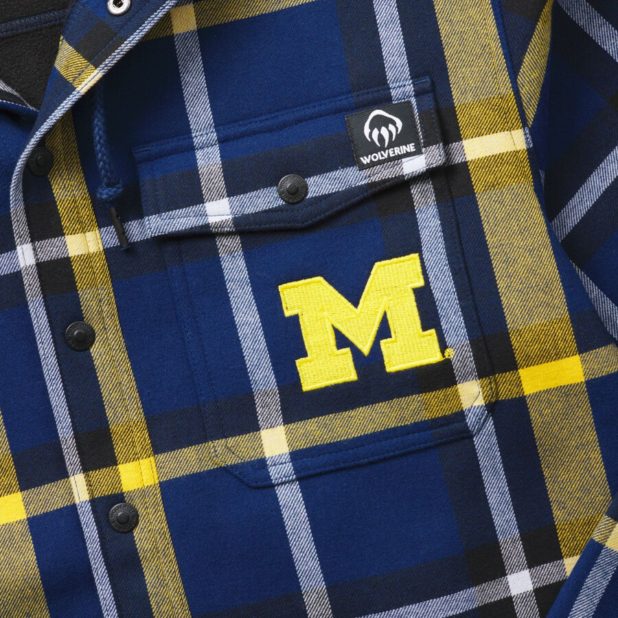 wolverine x university of michigan handsäge hooded flannel shirt-jac big amp tall