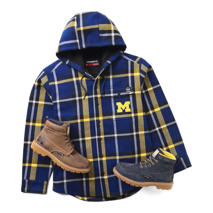 wolverine x university of michigan handsäge hooded flannel shirt-jac big amp tall
