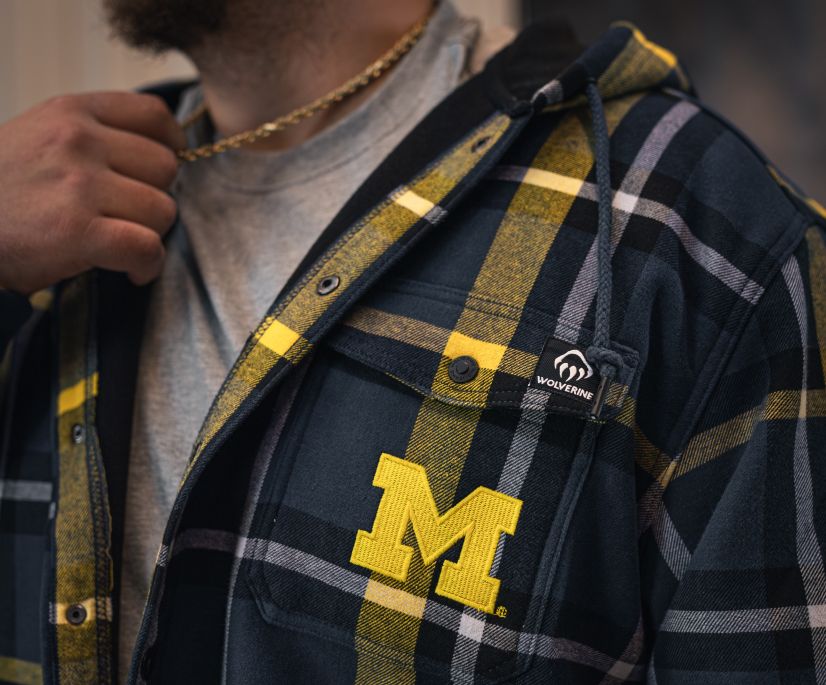 wolverine x university of michigan handsäge hooded flannel shirt-jac big amp tall